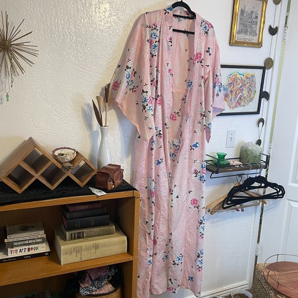 VTG Kimono/Robe Pink Floral 100% Cotton - Picture 3 of 5